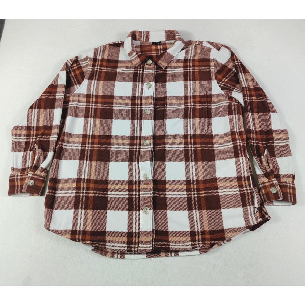 Eddie Bauer Shirt Womens XL Maroon Plaid Microfleece Button Up Cabincore Cozy
